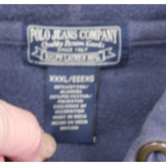 Polo Jeans Co Navy Hoodie XXL PRL Big Logo Distressed Sweatshirt *Flaws* - Picture 5 of 9